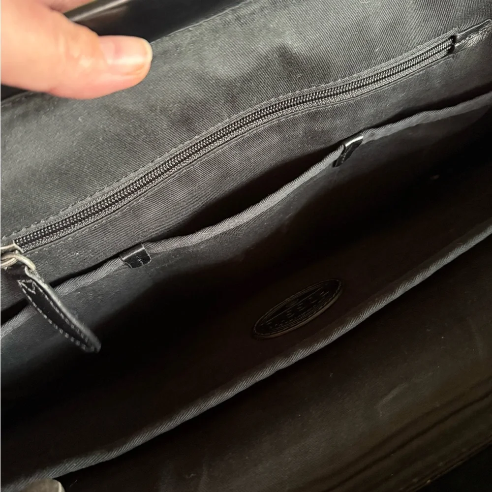 Black Fossil Leather Briefcase